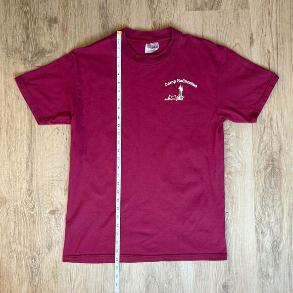 Vintage Hanes Camp Recreation Graphic T-Shirt Maroon Medium Hanes Beefy-T USA - Picture 5 of 5